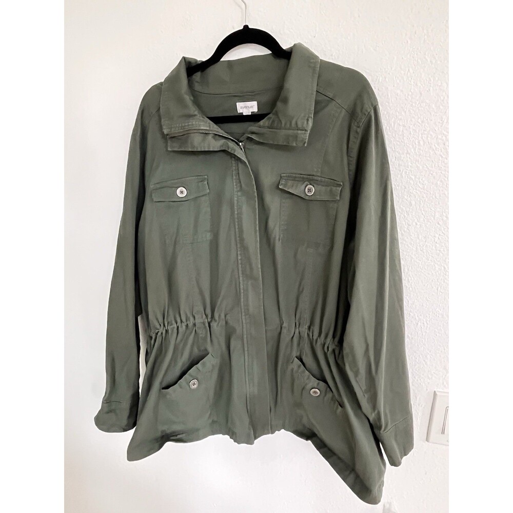 Avenue Womens Sz 22/24 Olive Green Canvas Utility Button Down Jacket Gorpcore